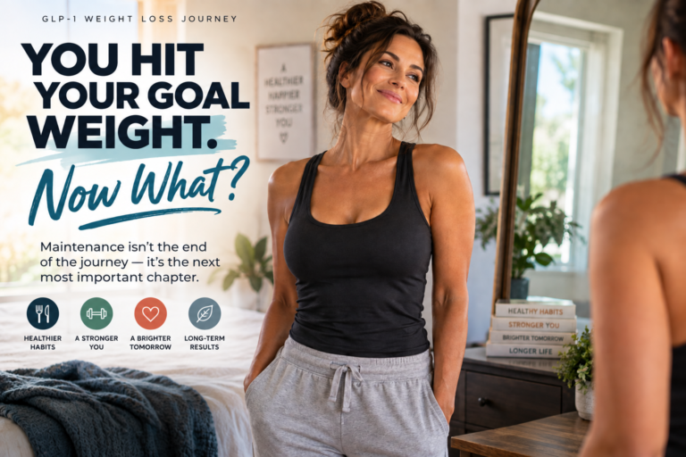 Woman celebrating reaching her GLP-1 goal weight and considering what comes next