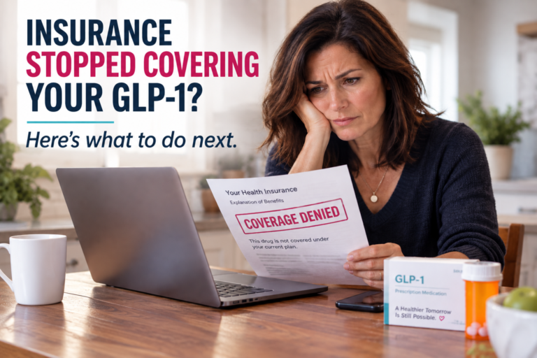 Woman reviewing an insurance denial after her insurance stopped covering her GLP-1 medication