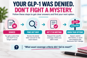 My Insurance Stopped Covering My GLP-1. Now What? 2 Steps to take when insurance stops covering a GLP-1 medication, from finding the denial reason to reviewing appeal options