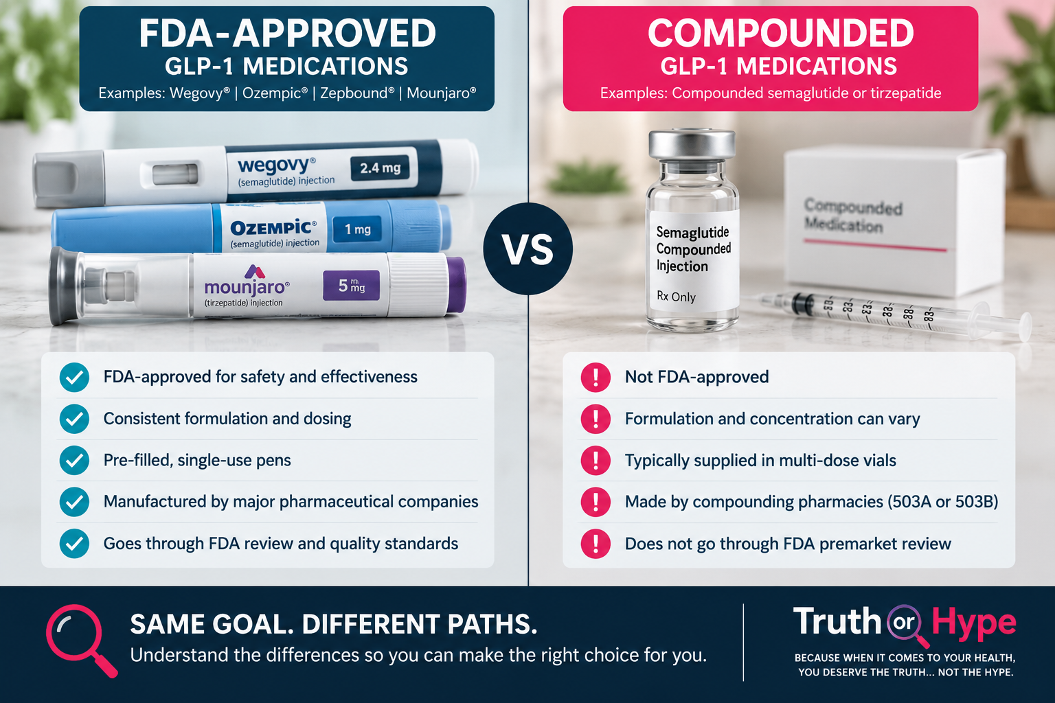 FDA Update on Compounded GLP-1 Medications: What You Need to Know 2 FDA-approved vs compounded GLP-1 medications
