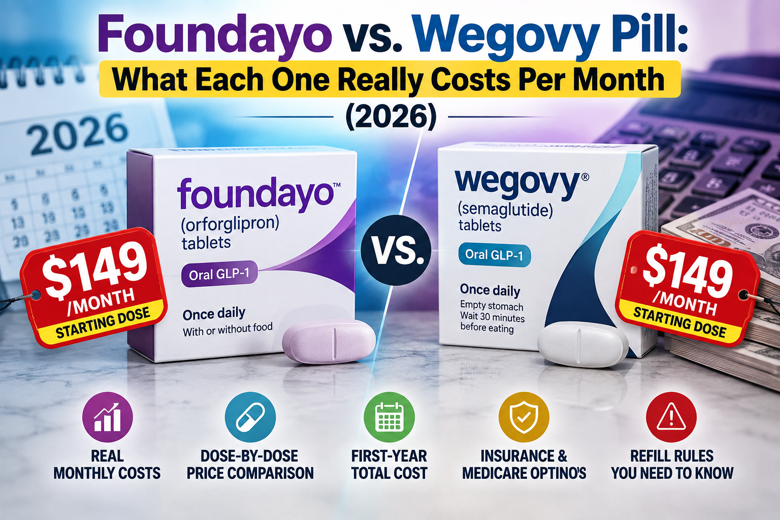 Foundayo vs. Wegovy Pill: What Each One Really Costs Per Month (2026) 1 Foundayo vs Wegovy pill monthly cost comparison for 2026