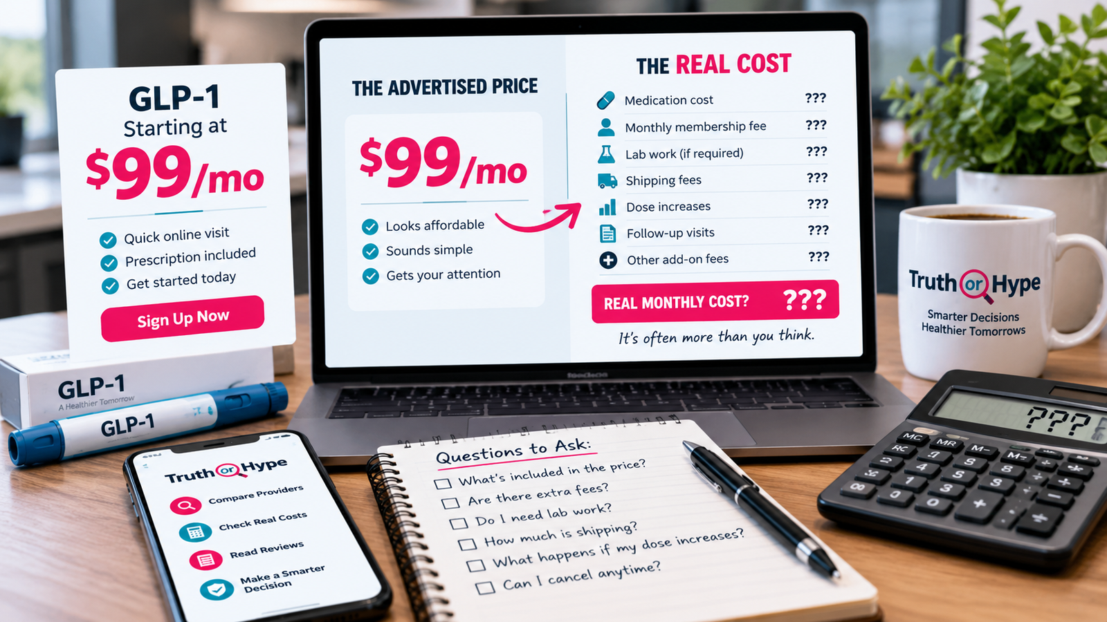 How Much Do GLP-1 Medications Really Cost in 2026? 2 GLP-1 advertised price compared with medication, membership, lab, shipping and dose increase costs