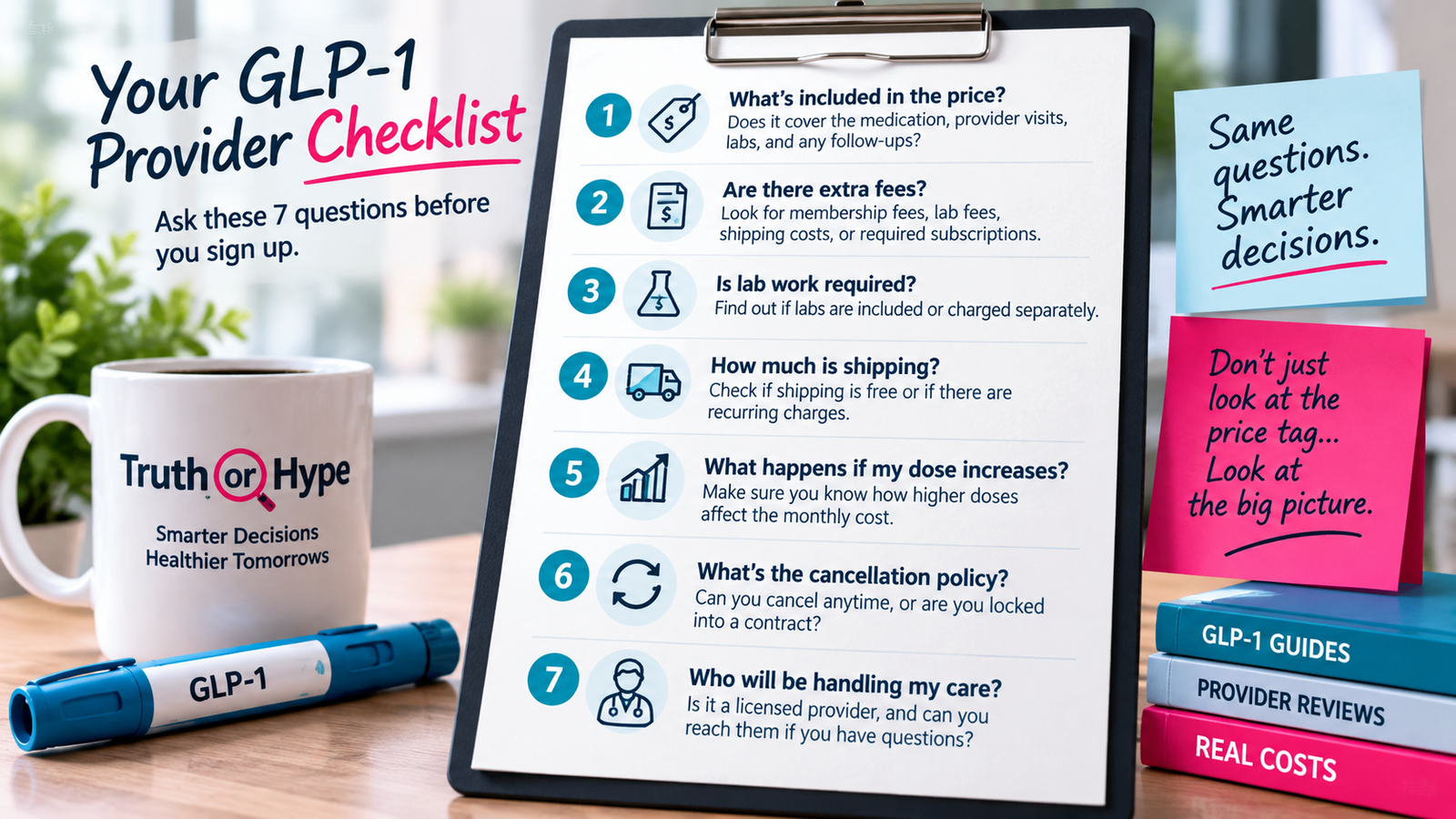 How Much Do GLP-1 Medications Really Cost in 2026? 3 GLP-1 provider checklist for comparing prices, fees, labs, shipping, dose increases and cancellation policies